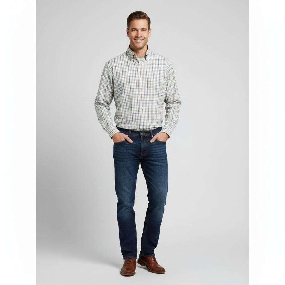Peter Millar Pastel Purple Green Blue Check Button Down Shirt M